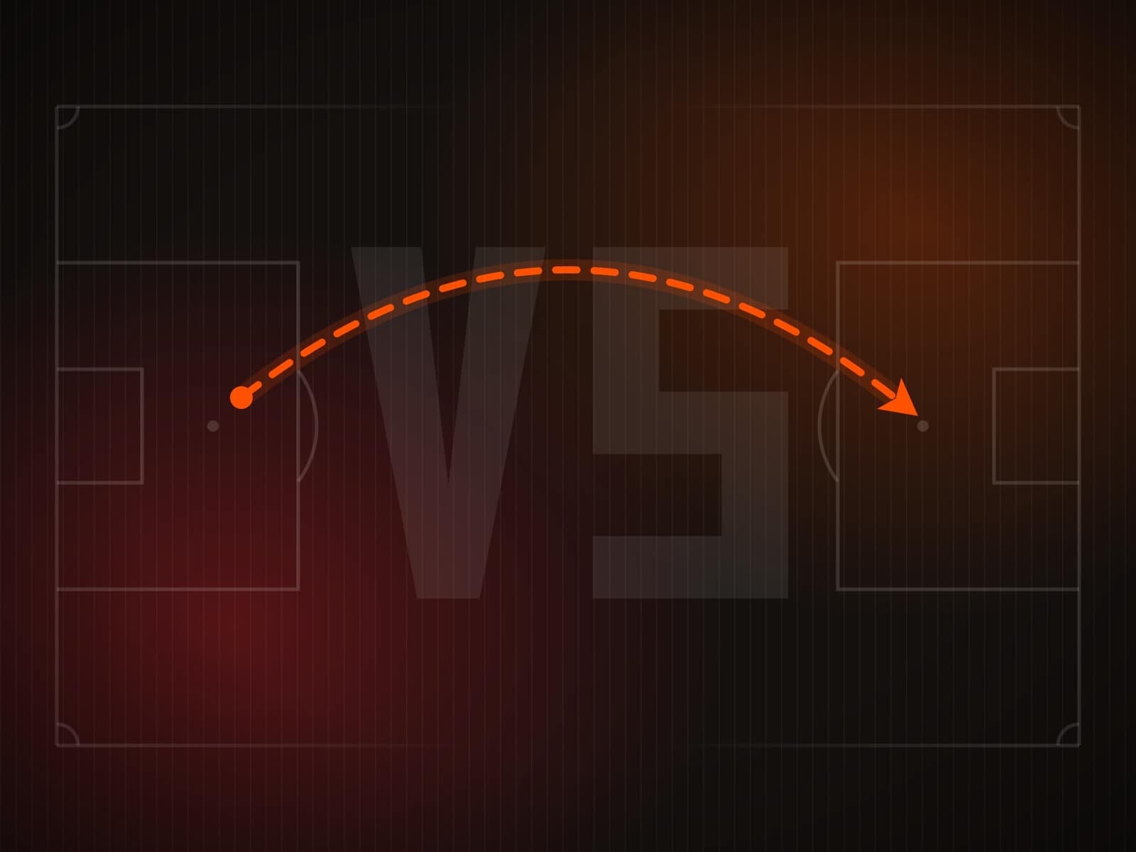 Two chalk half-pitches facing off with a dashed flame challenge arc between them